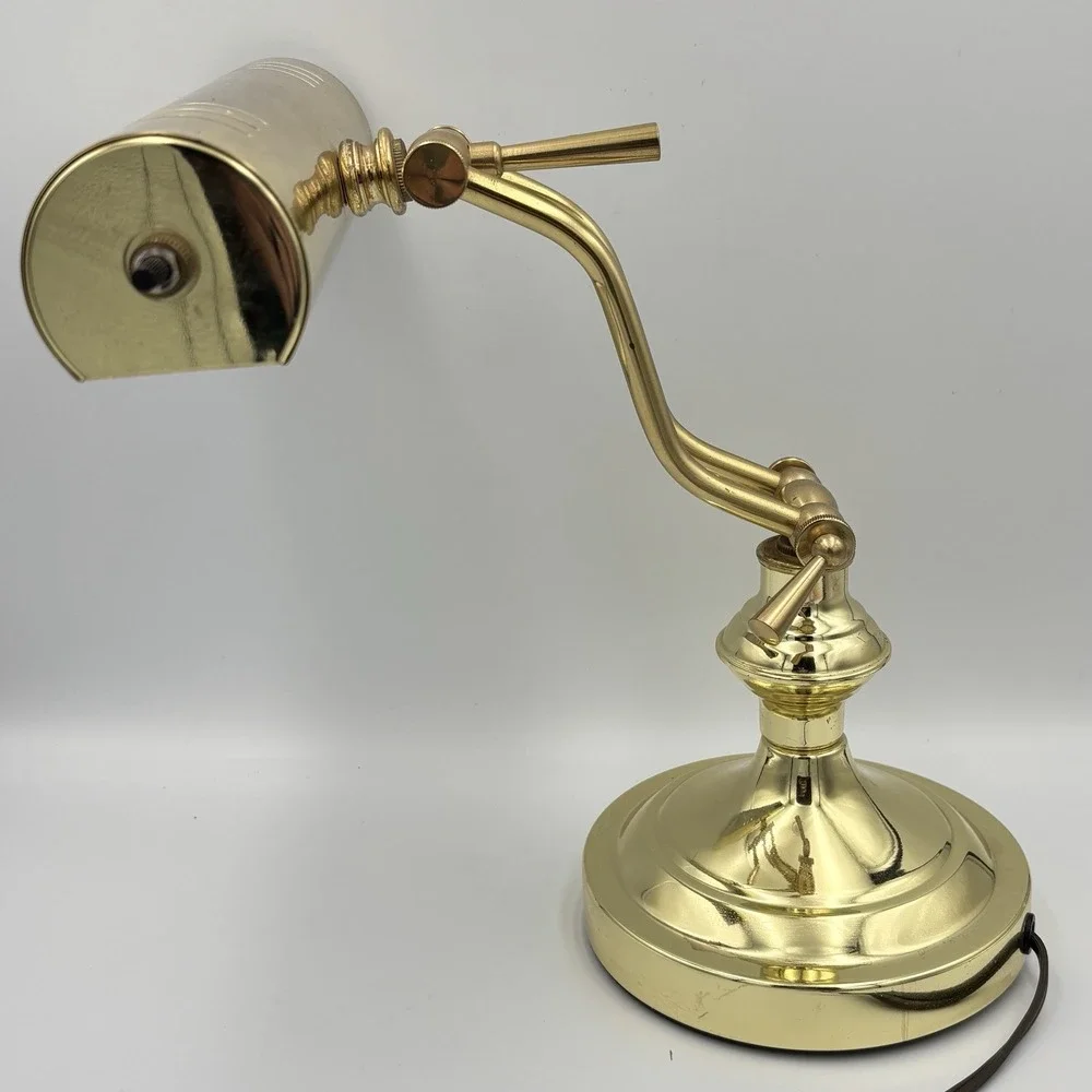 Vintage Brass Lamp Banker Piano Desk Adjustable W/ Bulb UL Listed